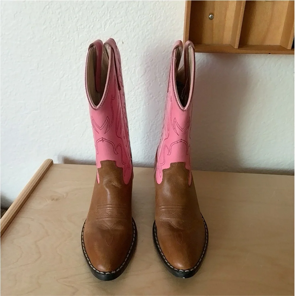 Old West Girls' Narrow J-Toe Western Boots Brown/Pink